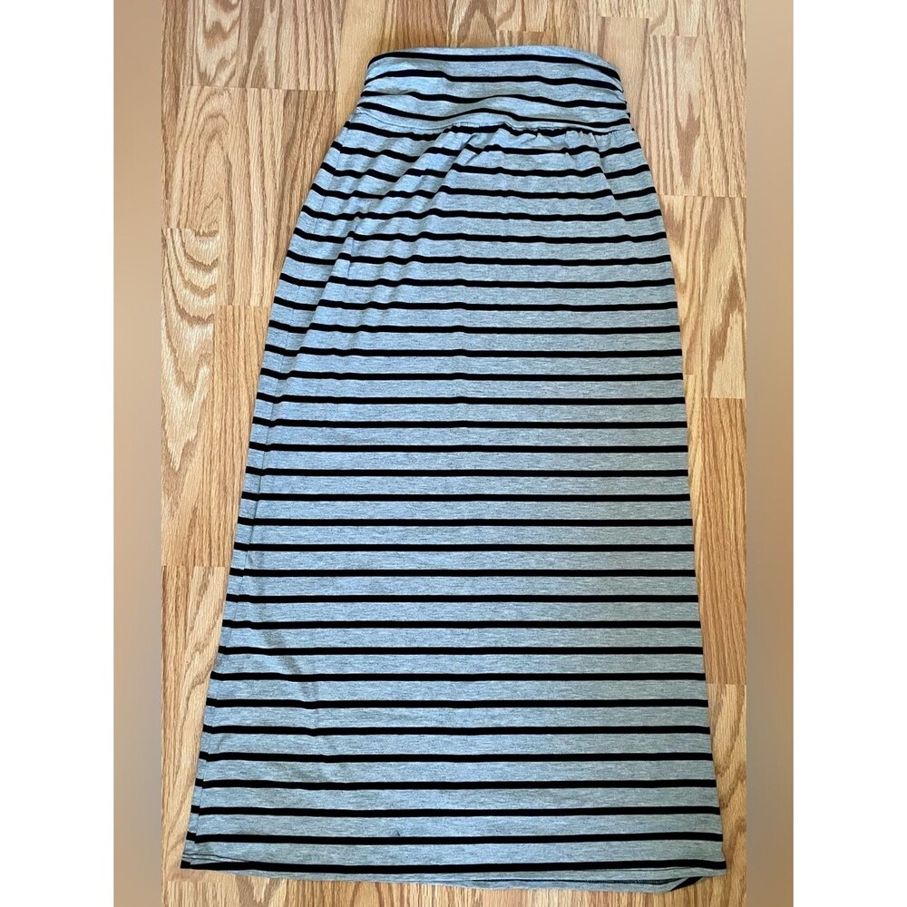 AGB Black and Gray Striped Maxi Skirt